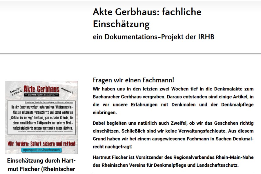 Akte Gerbhaus: Beurteilung durch den Rheinischen Verein (Hartmut Fischer)