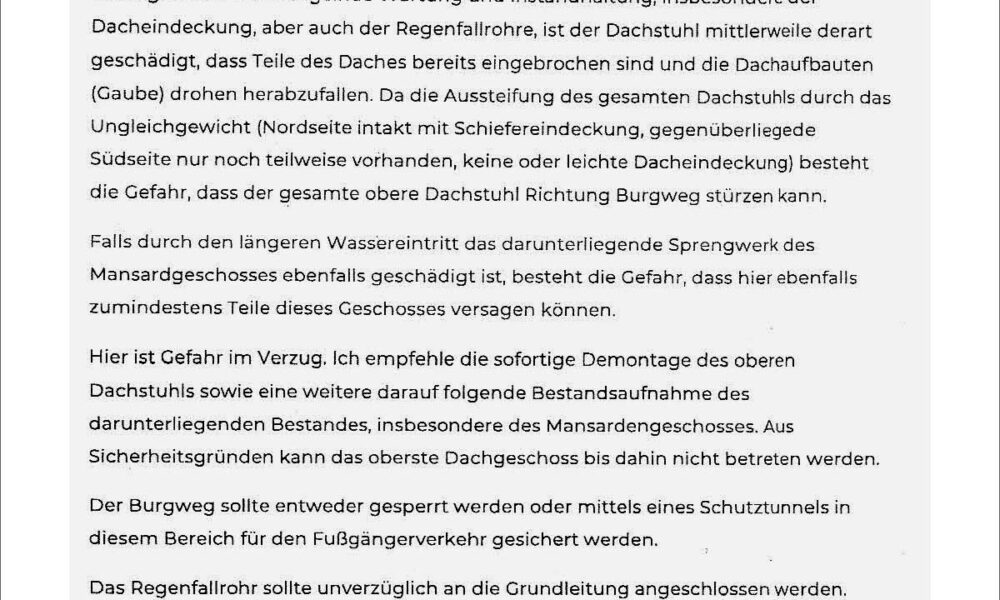 Bacharacher Gerbhaus: Auszug aus dem Gutachten vom 15.6.2021