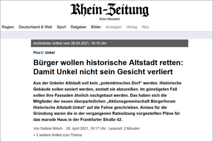 Bericht in der Rhein-Zeitung vom 26. April 2021